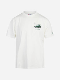 T-shirt Arnott con ricamo automobile bianca - vista frontale