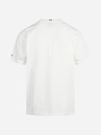T-shirt Arnott con ricamo automobile bianca - vista posteriore