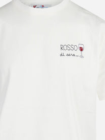 T-shirt Arnott Rosso di Sera bianca - dettaglio del ricamo o della costruzione