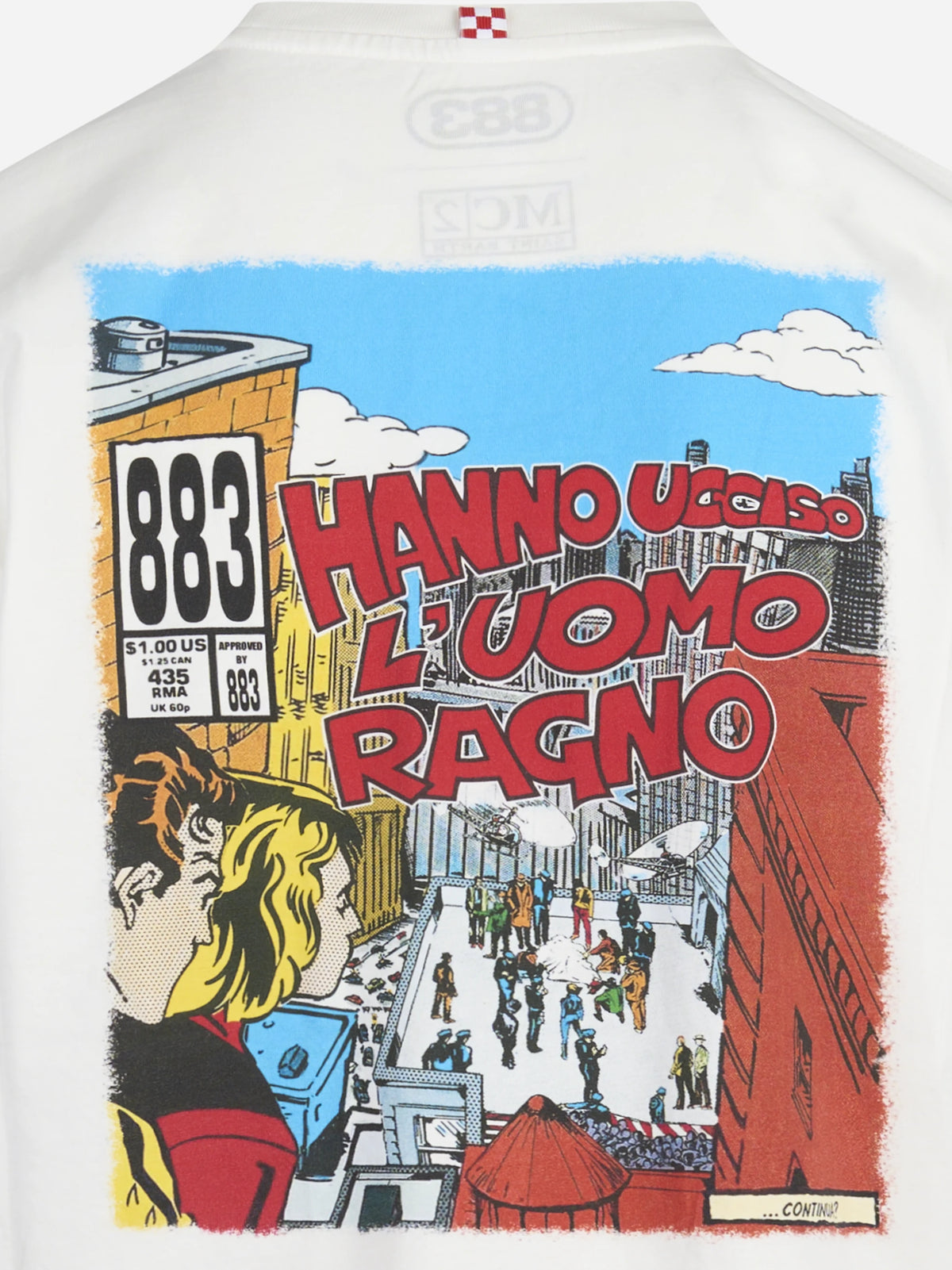 T-shirt Arnott L’Uomo Ragno bianca - dettaglio del ricamo o della costruzione