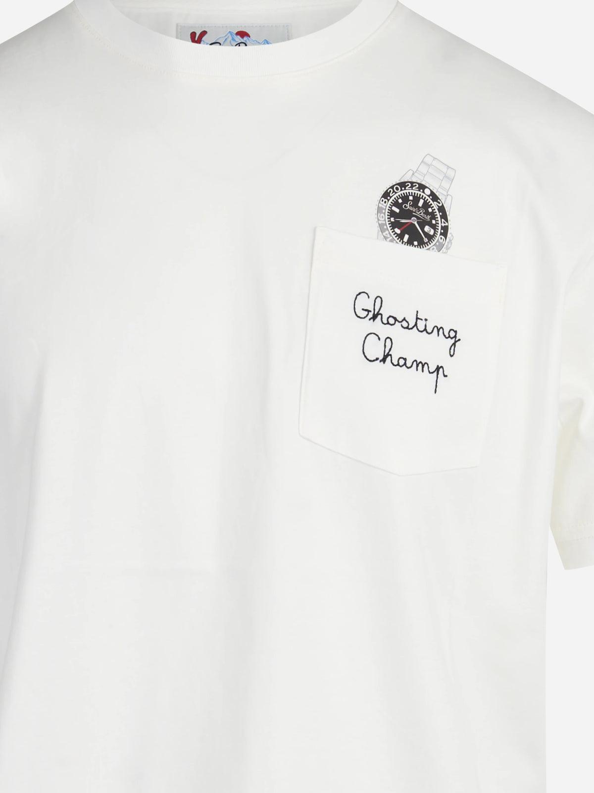 T-shirt Connor con taschino e ricamo bianca - dettaglio del ricamo o della costruzione