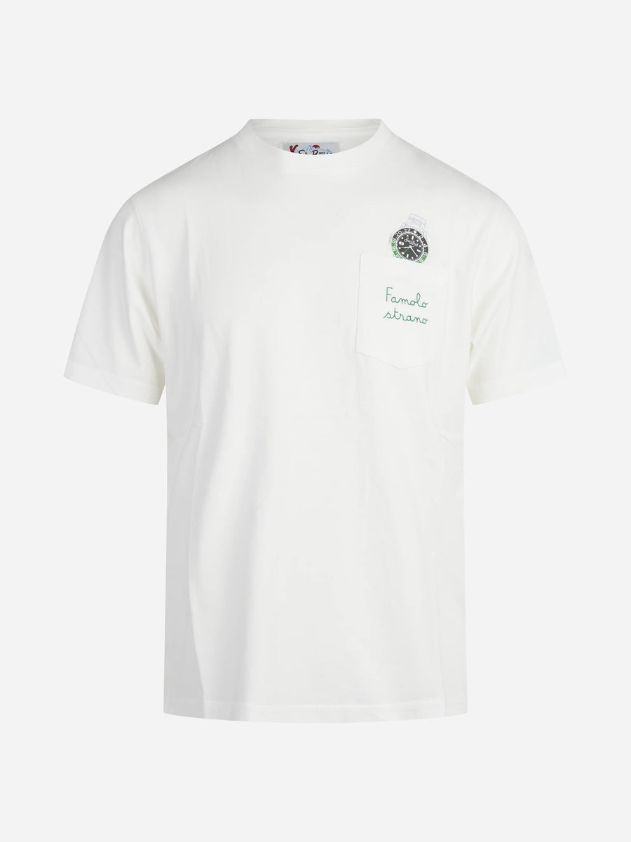 T-shirt Connor con taschino e ricamo bianca - vista frontale