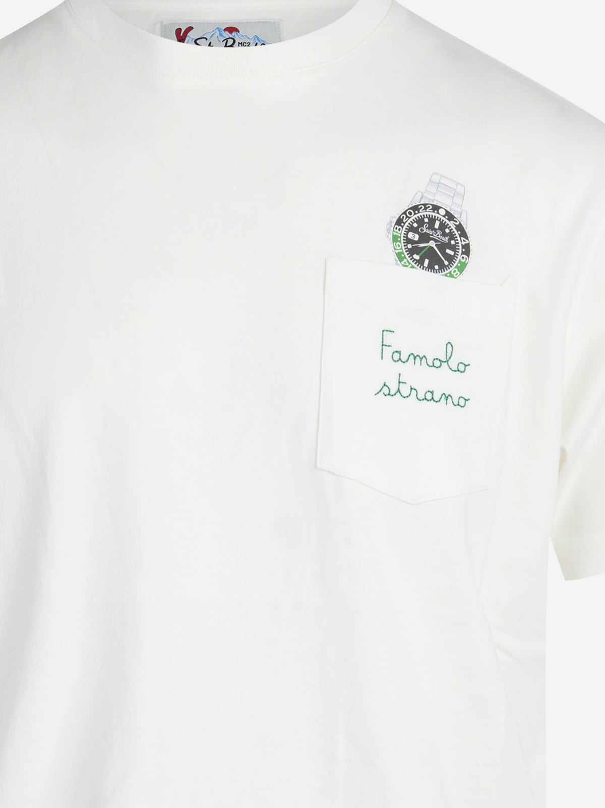 T-shirt Connor con taschino e ricamo bianca - dettaglio del ricamo o della costruzione