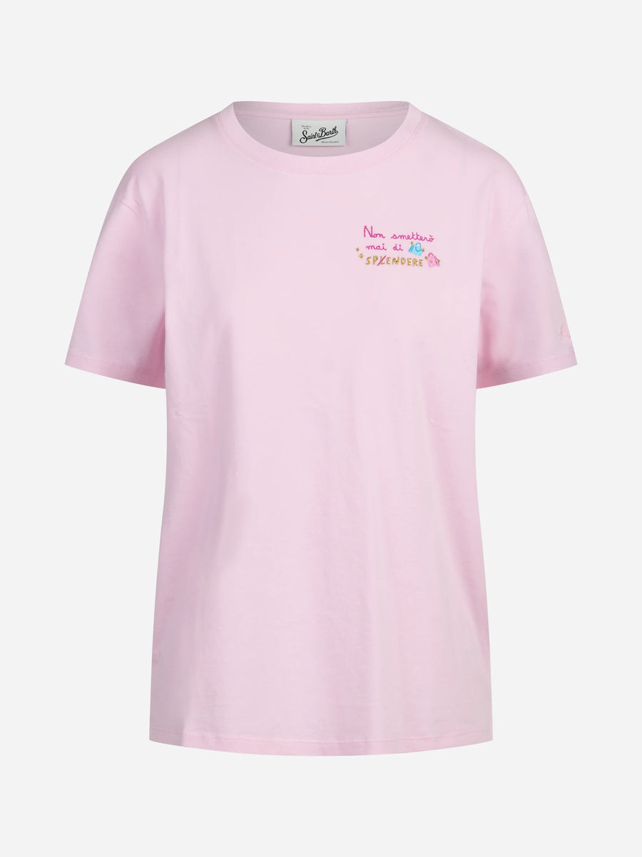 T-shirt Emilie con ricamo rosa - vista frontale
