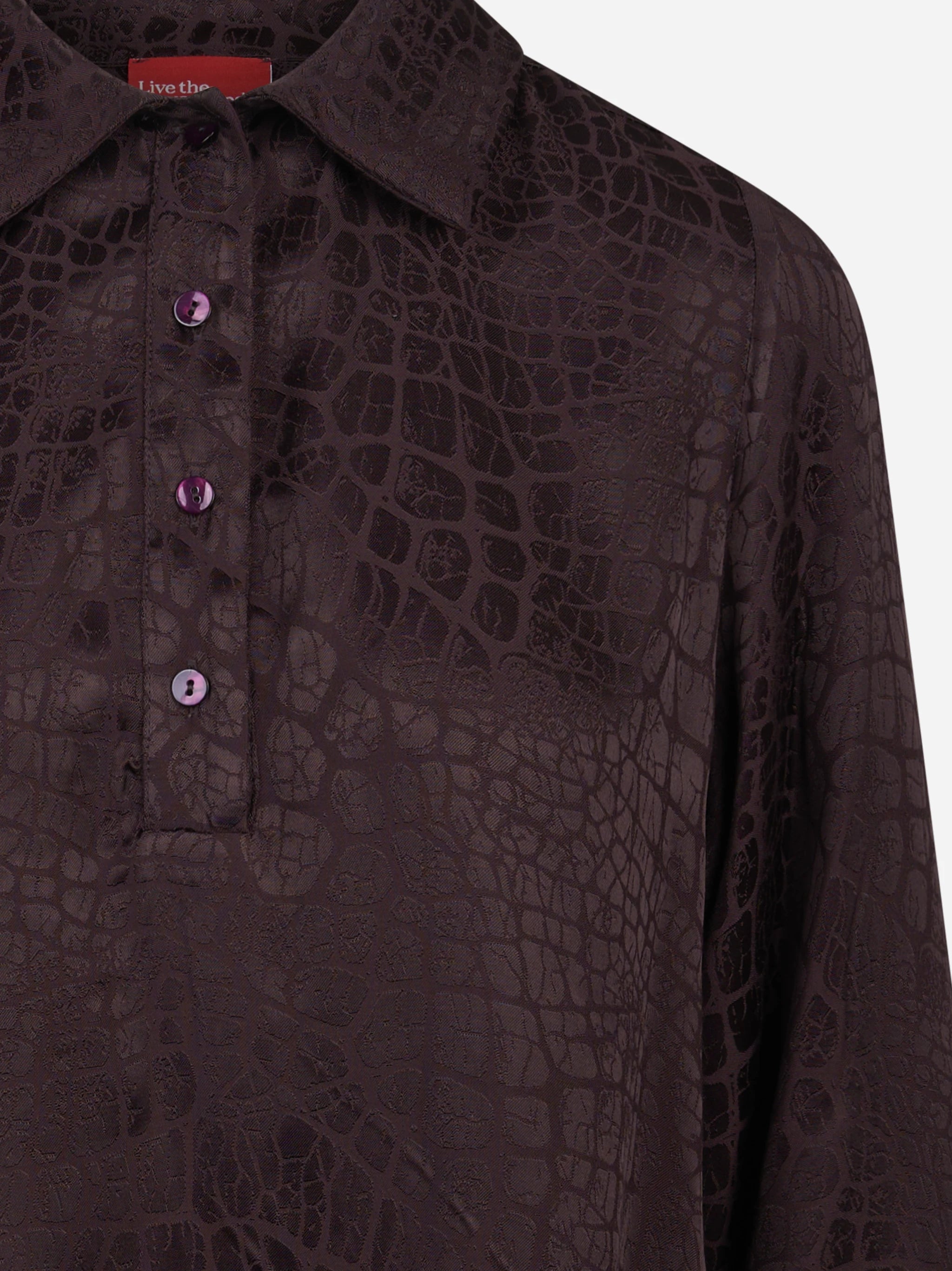 Camicia jacquard effetto cocco bordeaux - vista laterale e dettagli