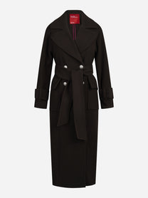 Cappotto lungo doppiopetto con cintura marrone - vista frontale