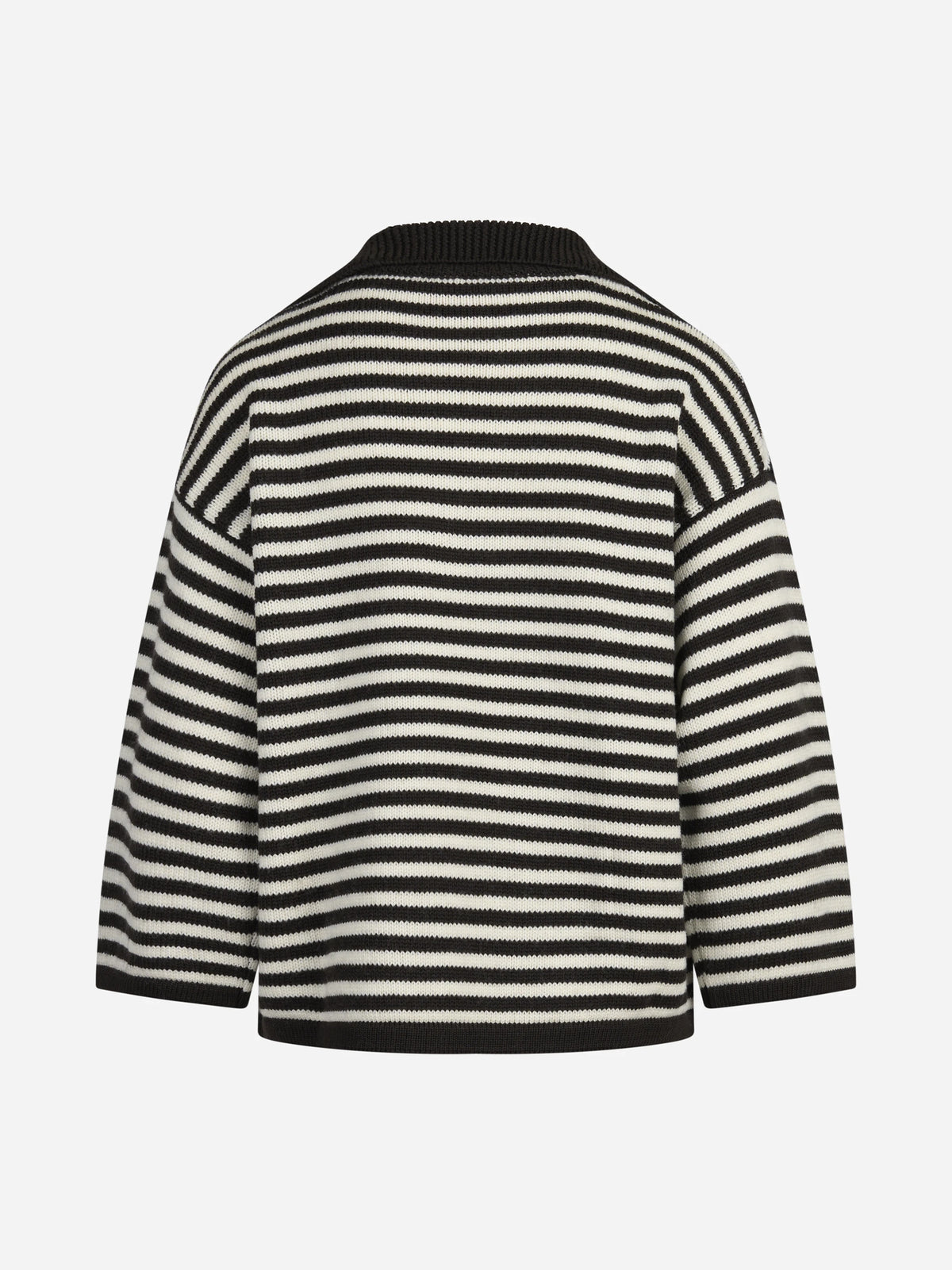 Polo rigata in lana marrone e bianca - vista posteriore