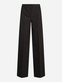 Pantalone largo gessato marrone - vista frontale