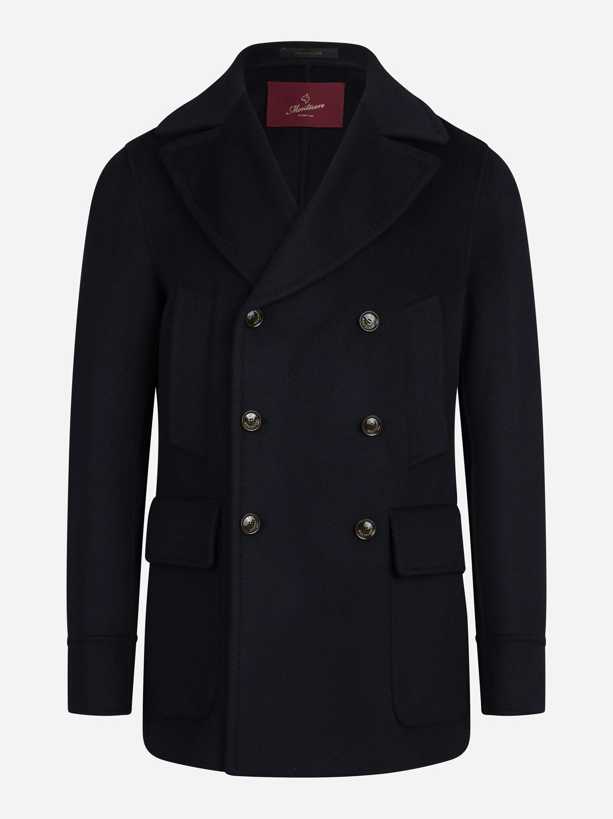 Cappotto doppiopetto in lana e cashmere blu - vista frontale