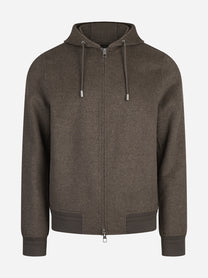 Giubbotto con cappuccio in yak marrone - vista frontale
