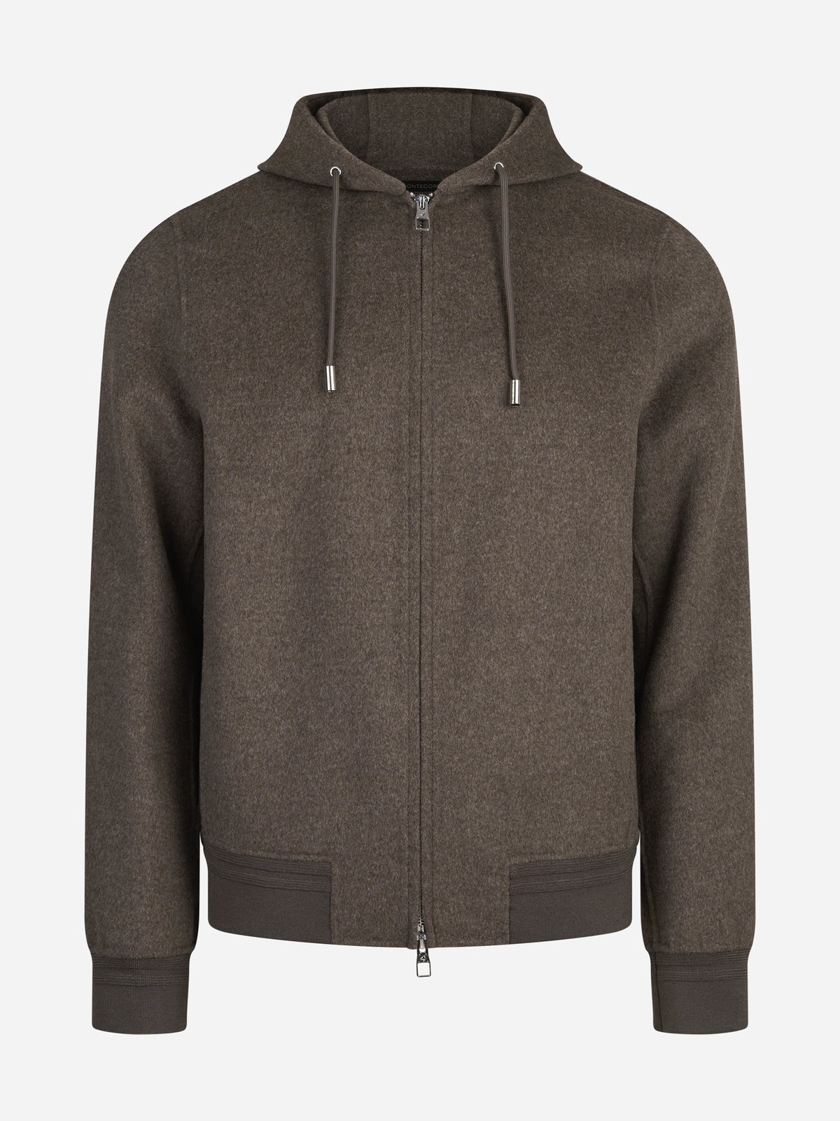 Giubbotto con cappuccio in yak marrone - vista frontale