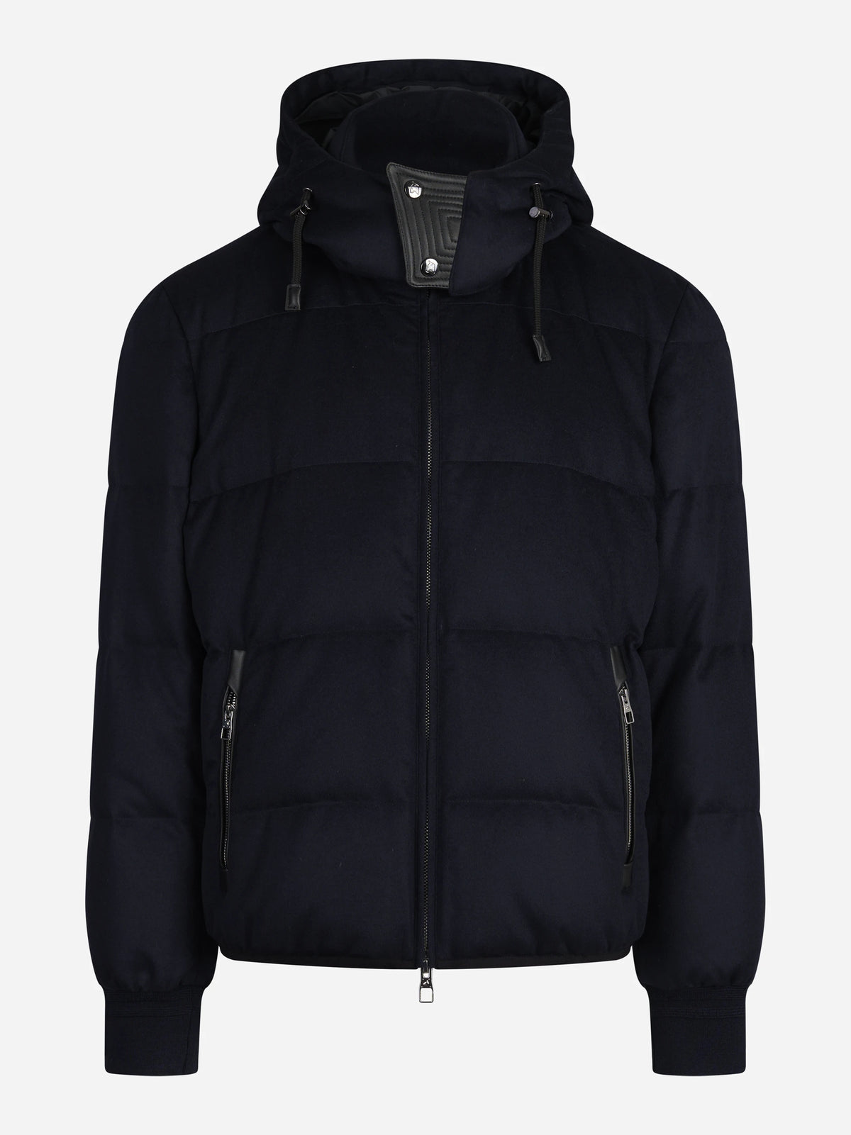 Piumino in lana con cappuccio blu - vista frontale