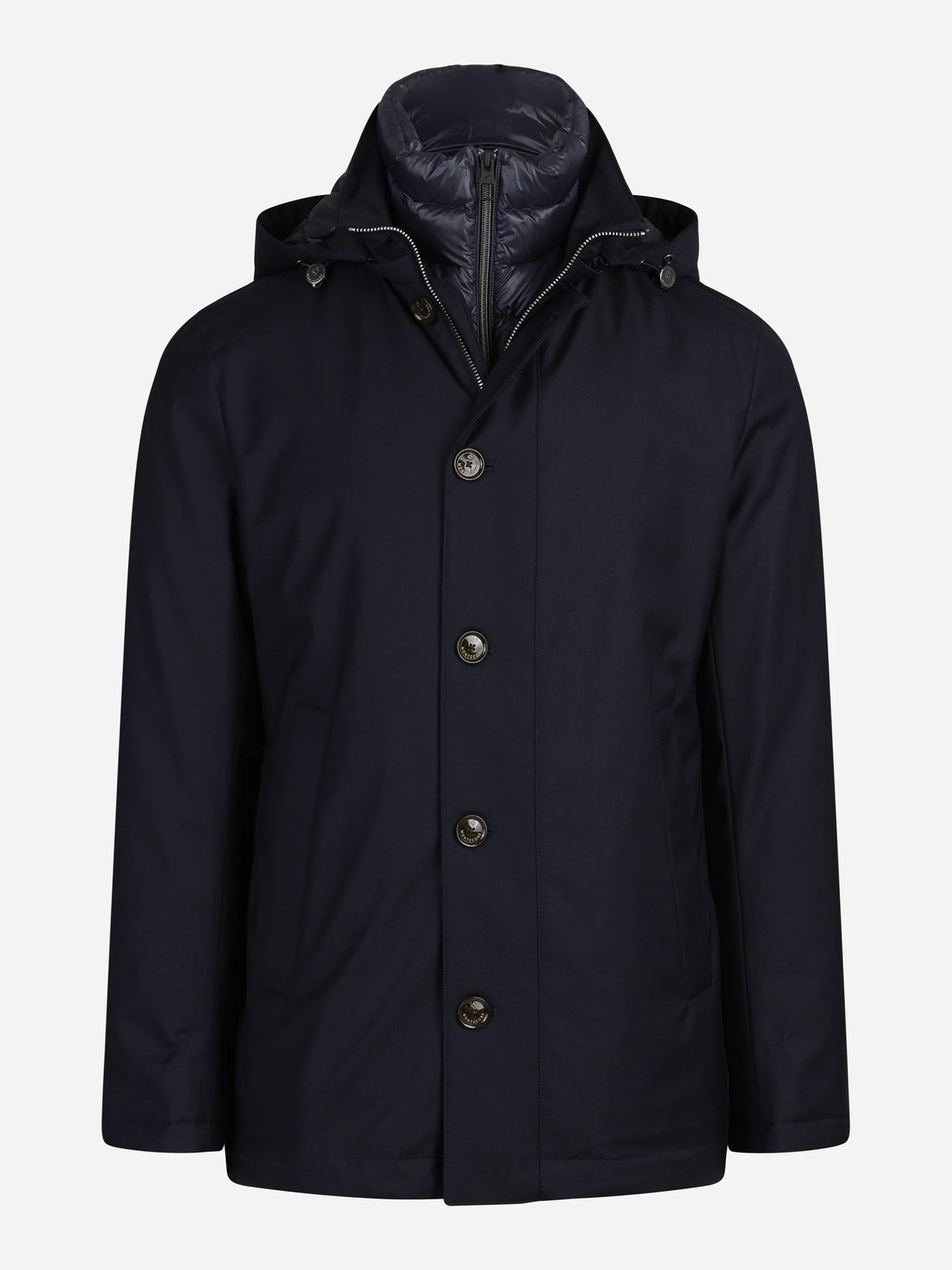 Giacca imbottita con cappuccio blu - vista frontale