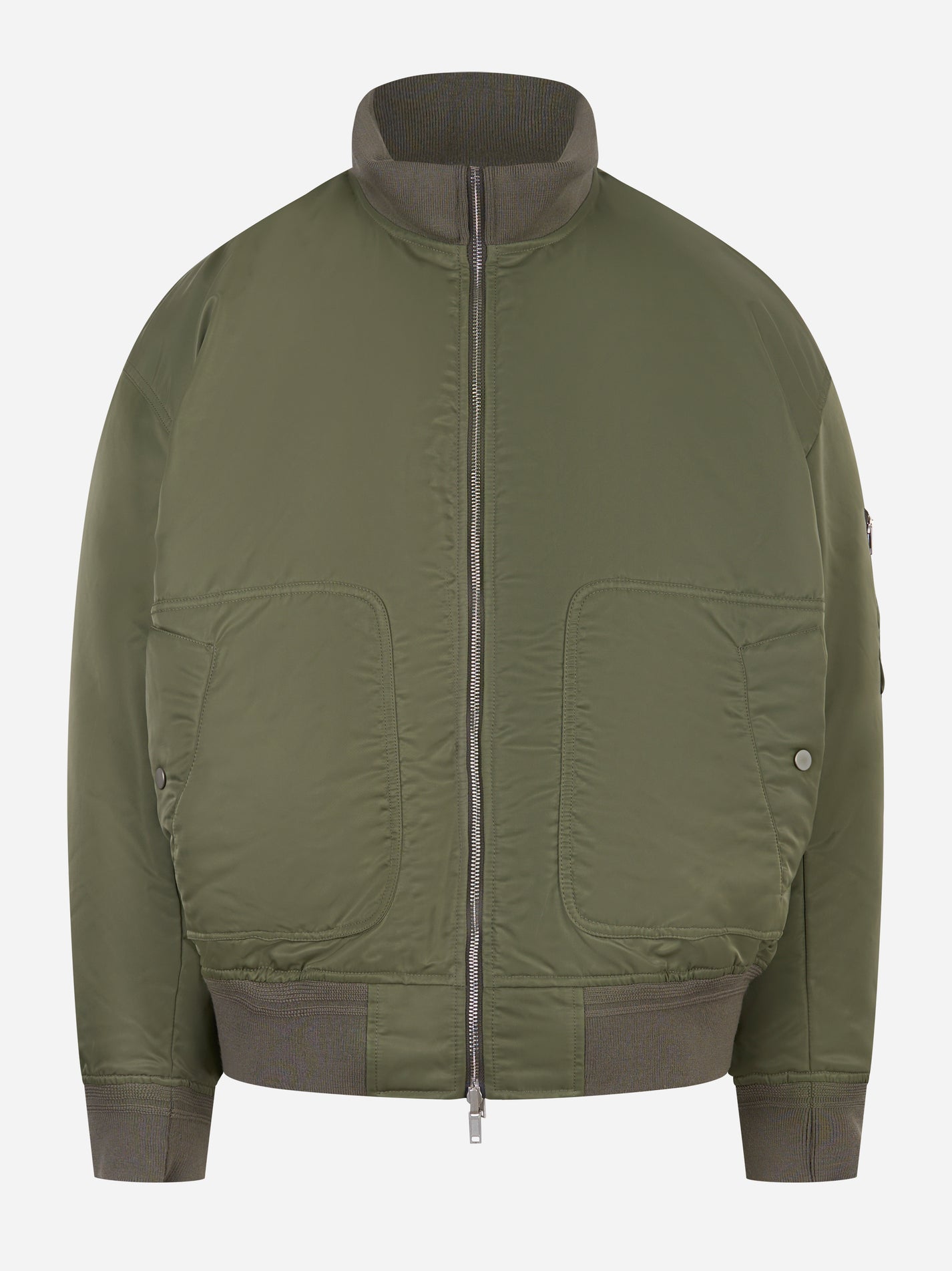 Bomber verde Mordecai in nylon tecnico con collo alto e zip frontale