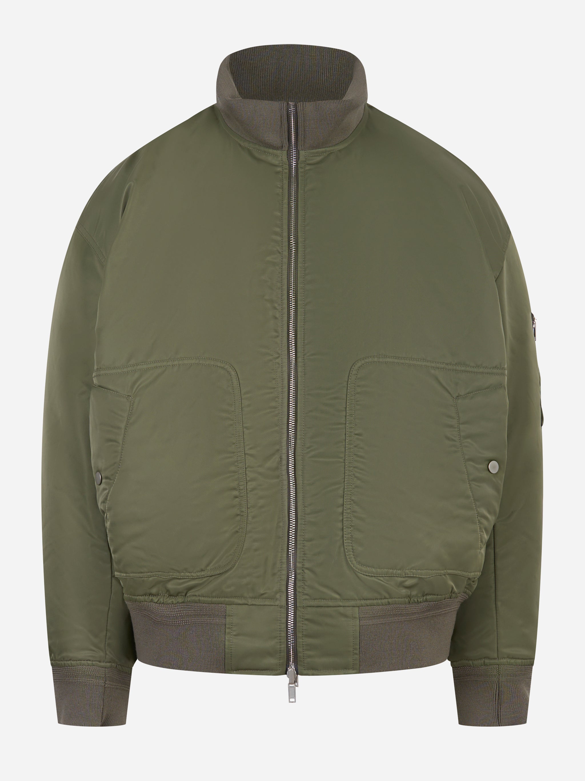 Bomber verde Mordecai in nylon tecnico con collo alto e zip frontale
