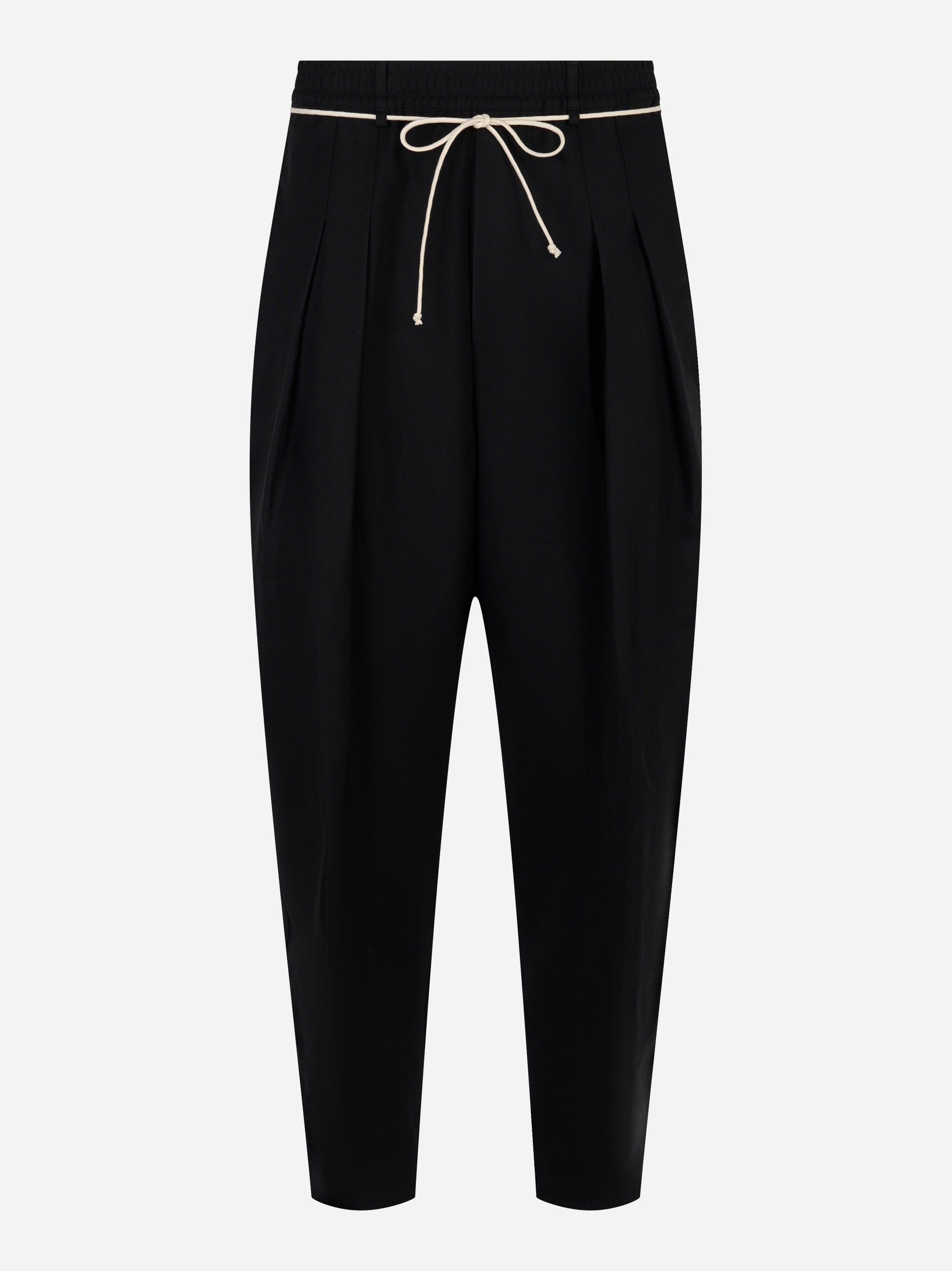 Pantalone Mordecai in cotone nero con coulisse e banda laterale - fronte