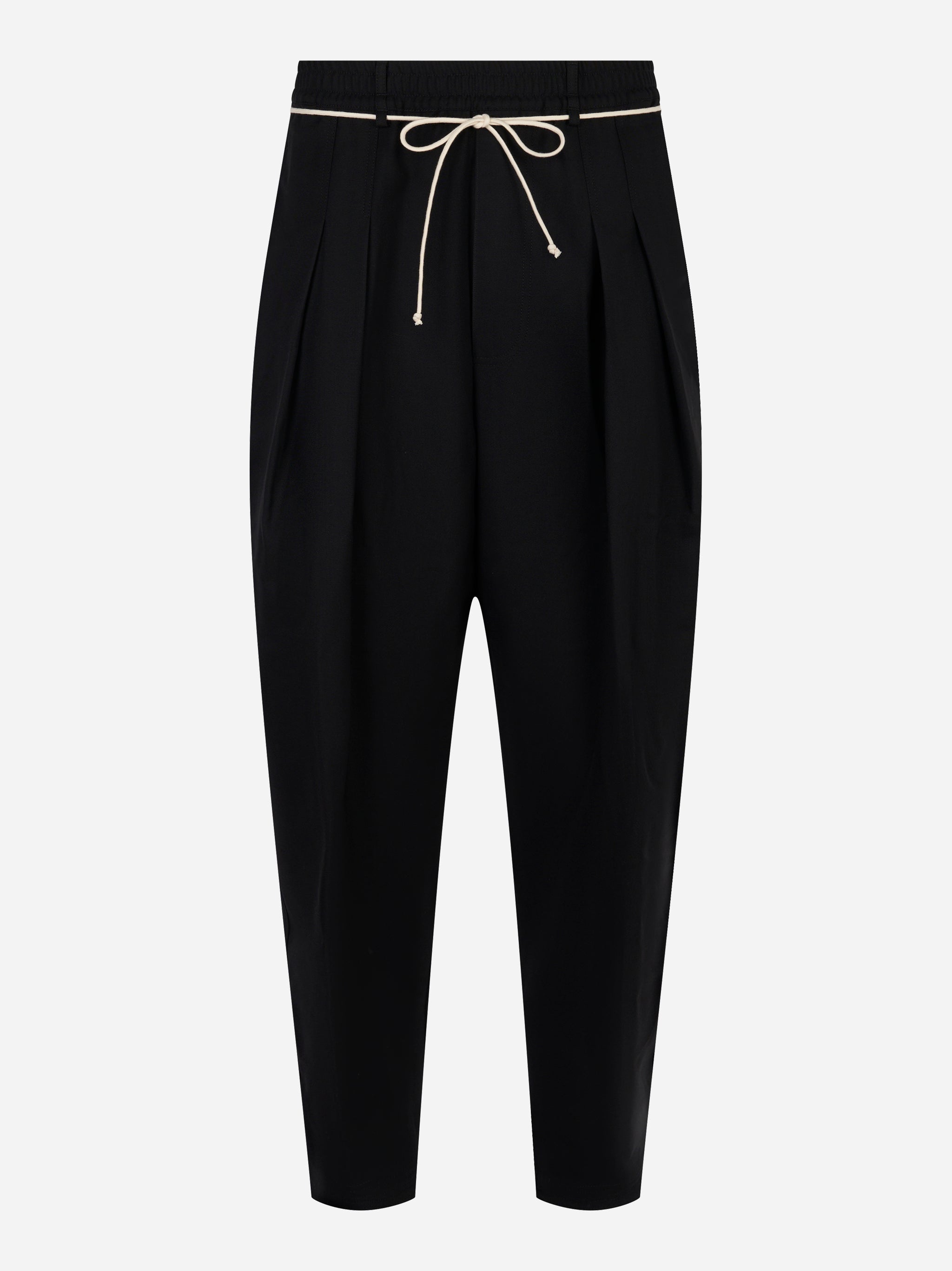 Pantalone Mordecai in cotone nero con coulisse e banda laterale - fronte