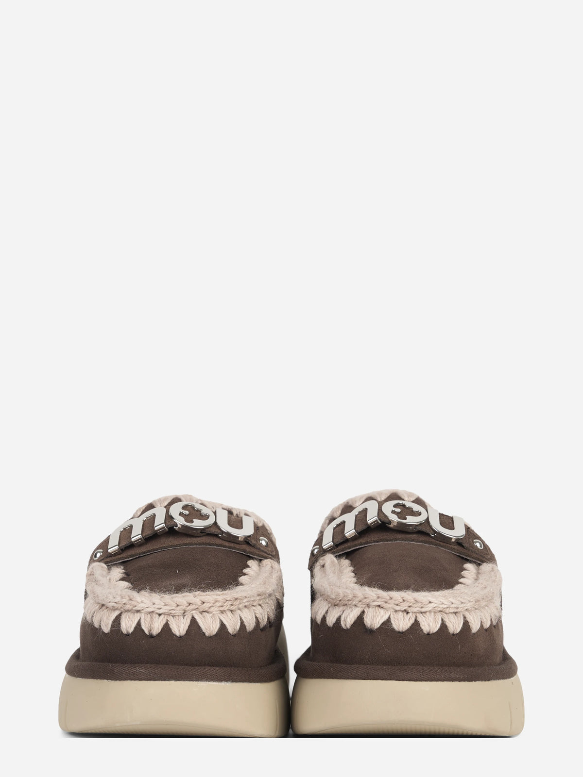Sabot Bounce Clog Metal Logo in suede rosa - vista frontale