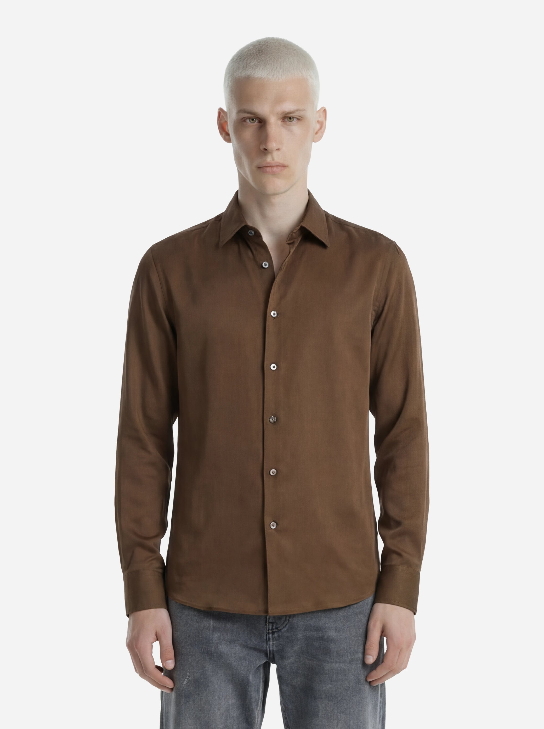 Camicia in pura seta marrone