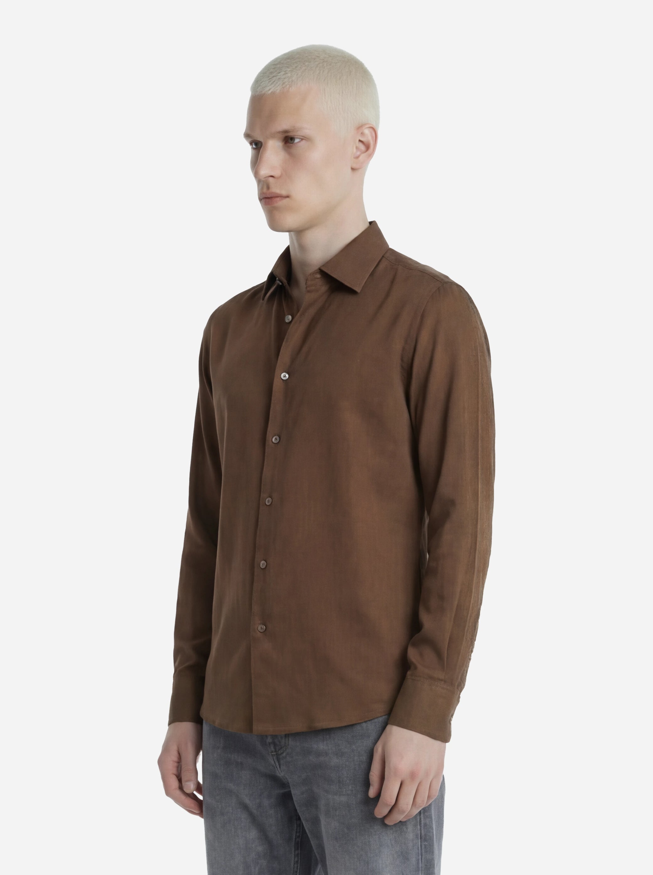 Camicia in pura seta marrone