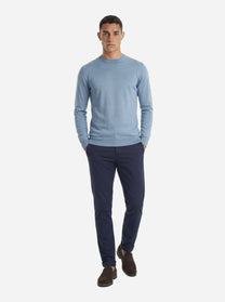 Maglia girocollo manica lunga in misto cotone celeste