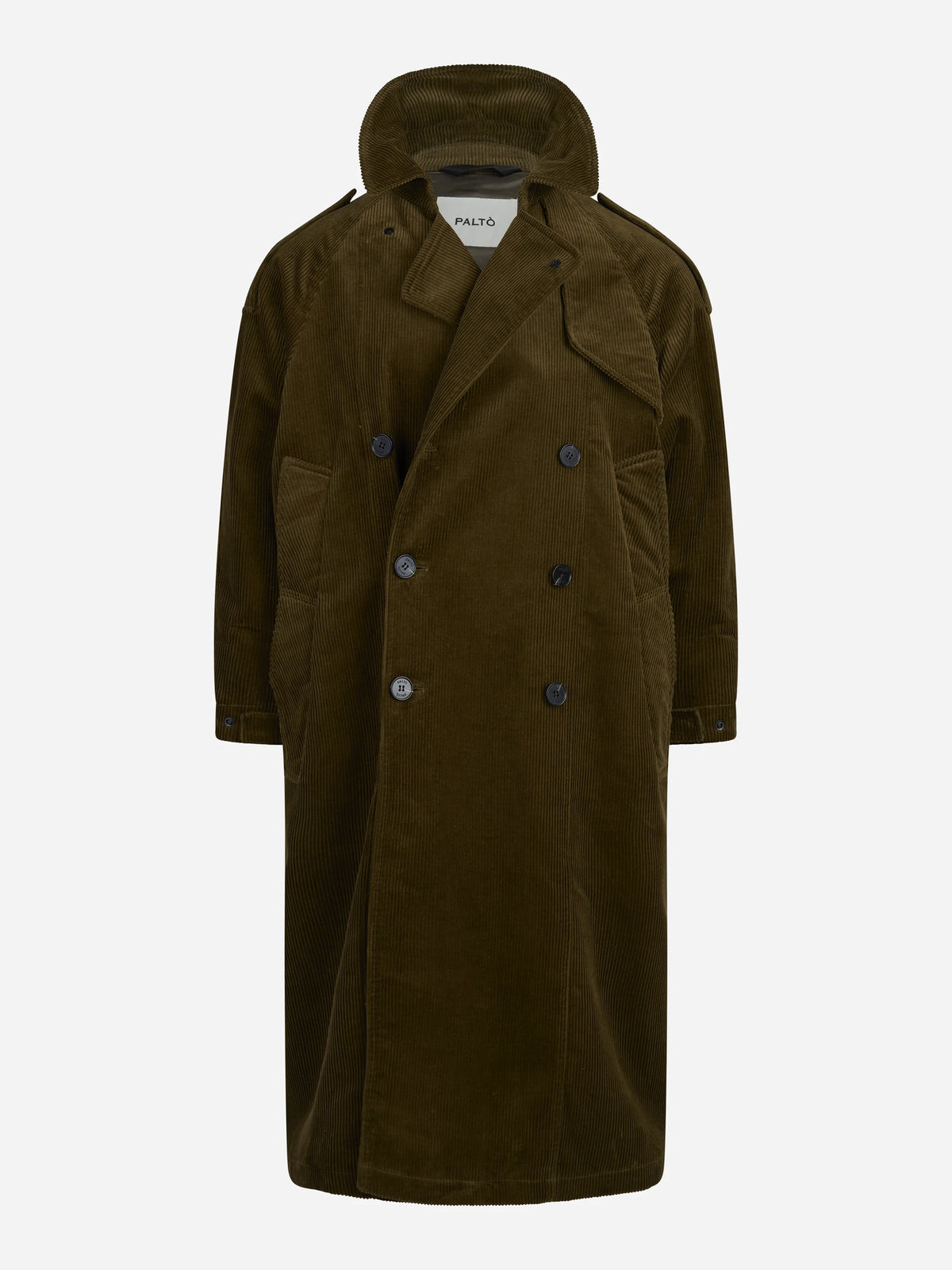 Cappotto Luca P doppiopetto in velluto verde - vista frontale