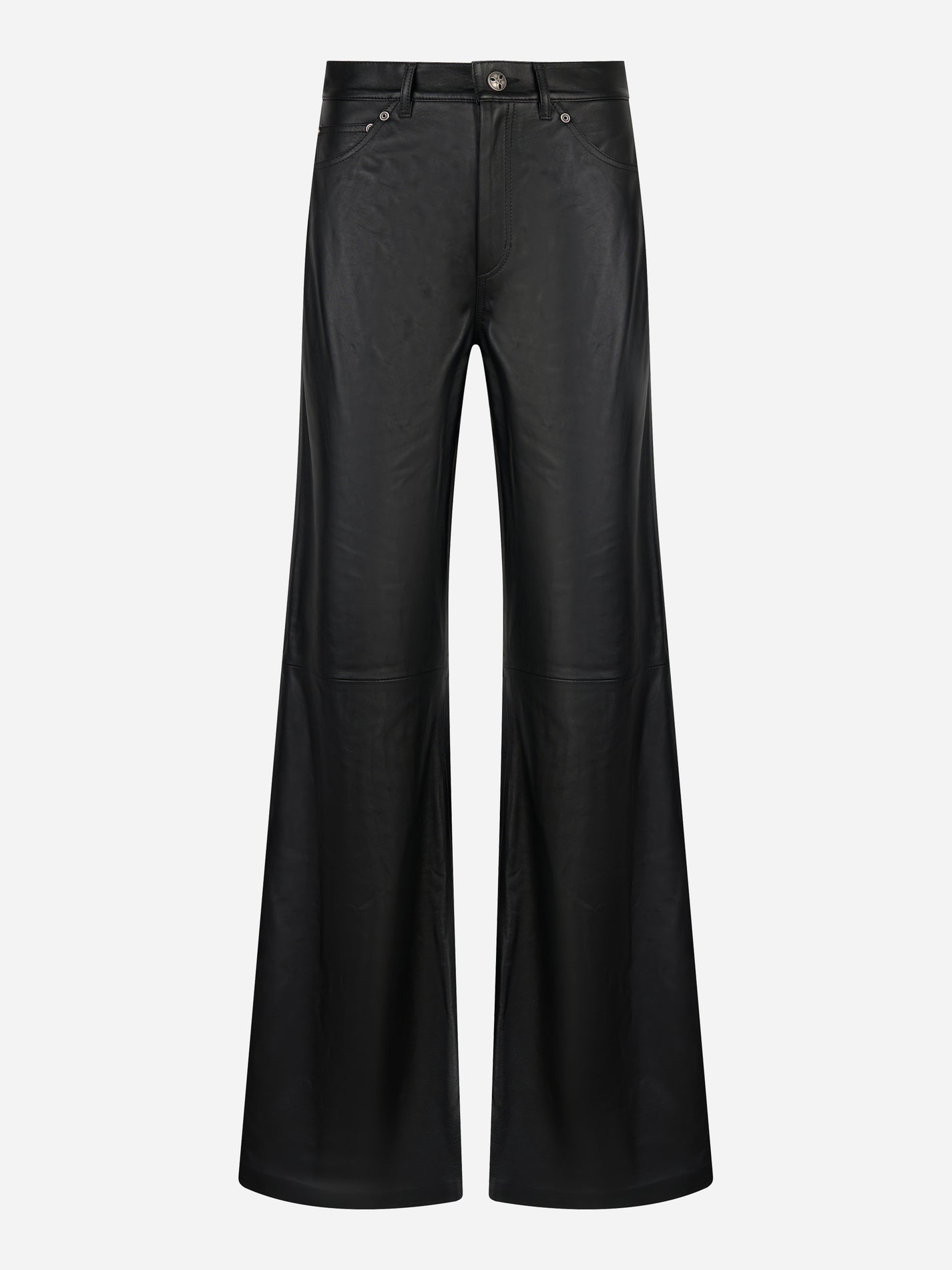 Pantalone Amber Dondup in pelle nera wide leg - fronte