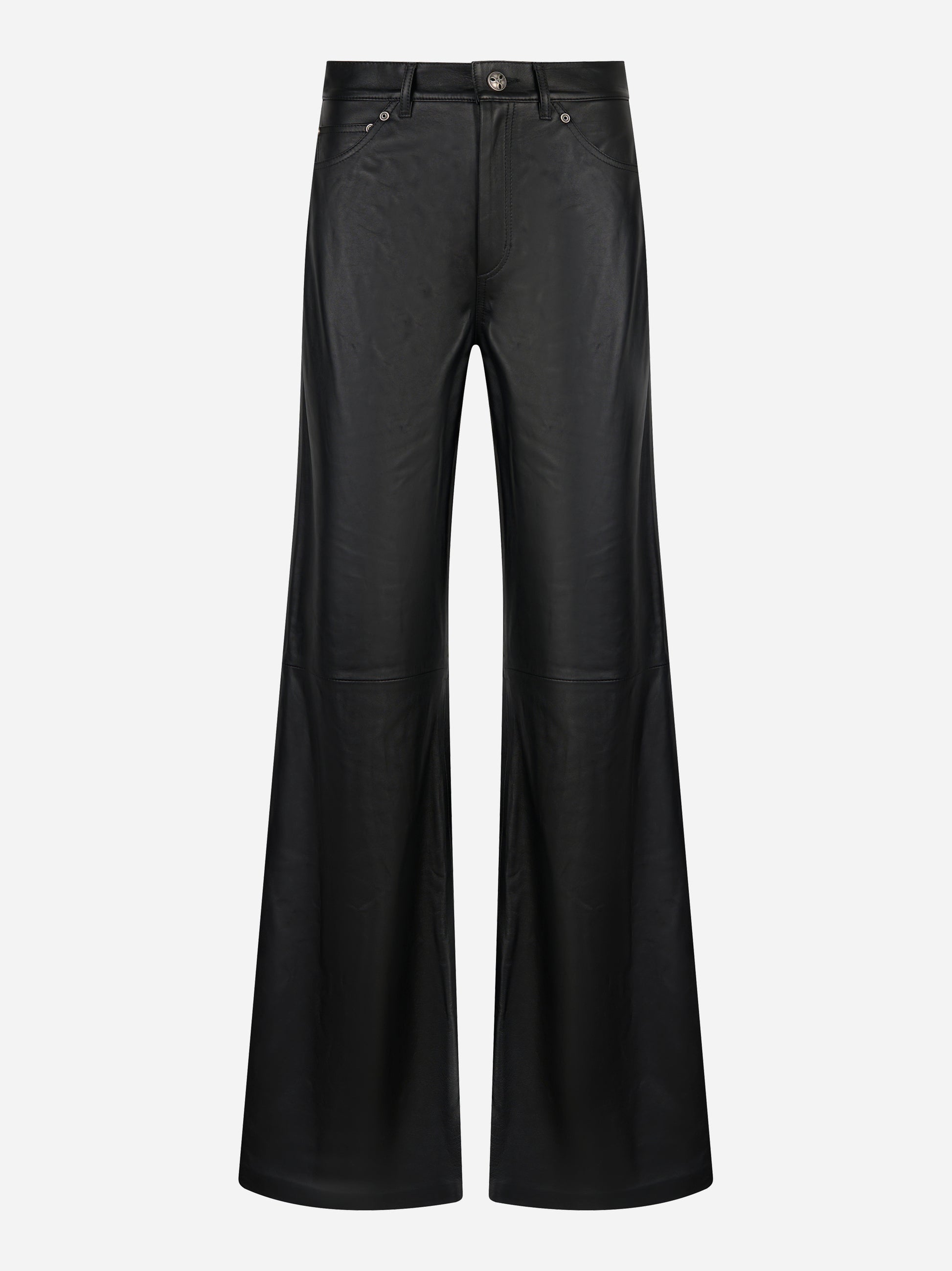 Pantalone Amber Dondup in pelle nera wide leg - fronte