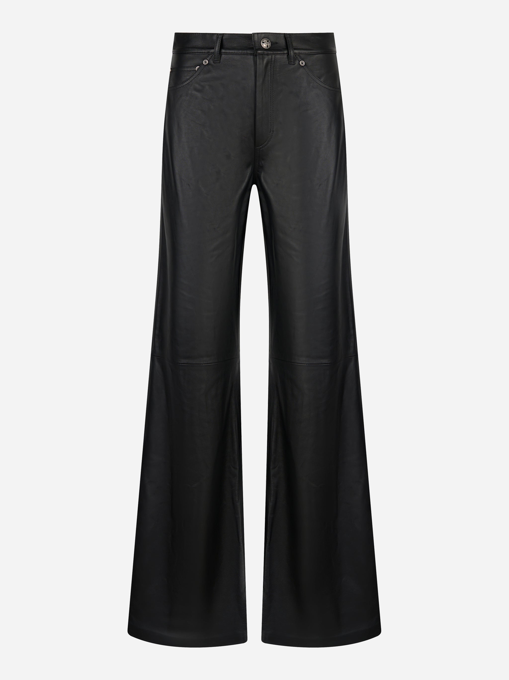 Pantalone Amber Dondup in pelle nera wide leg - fronte