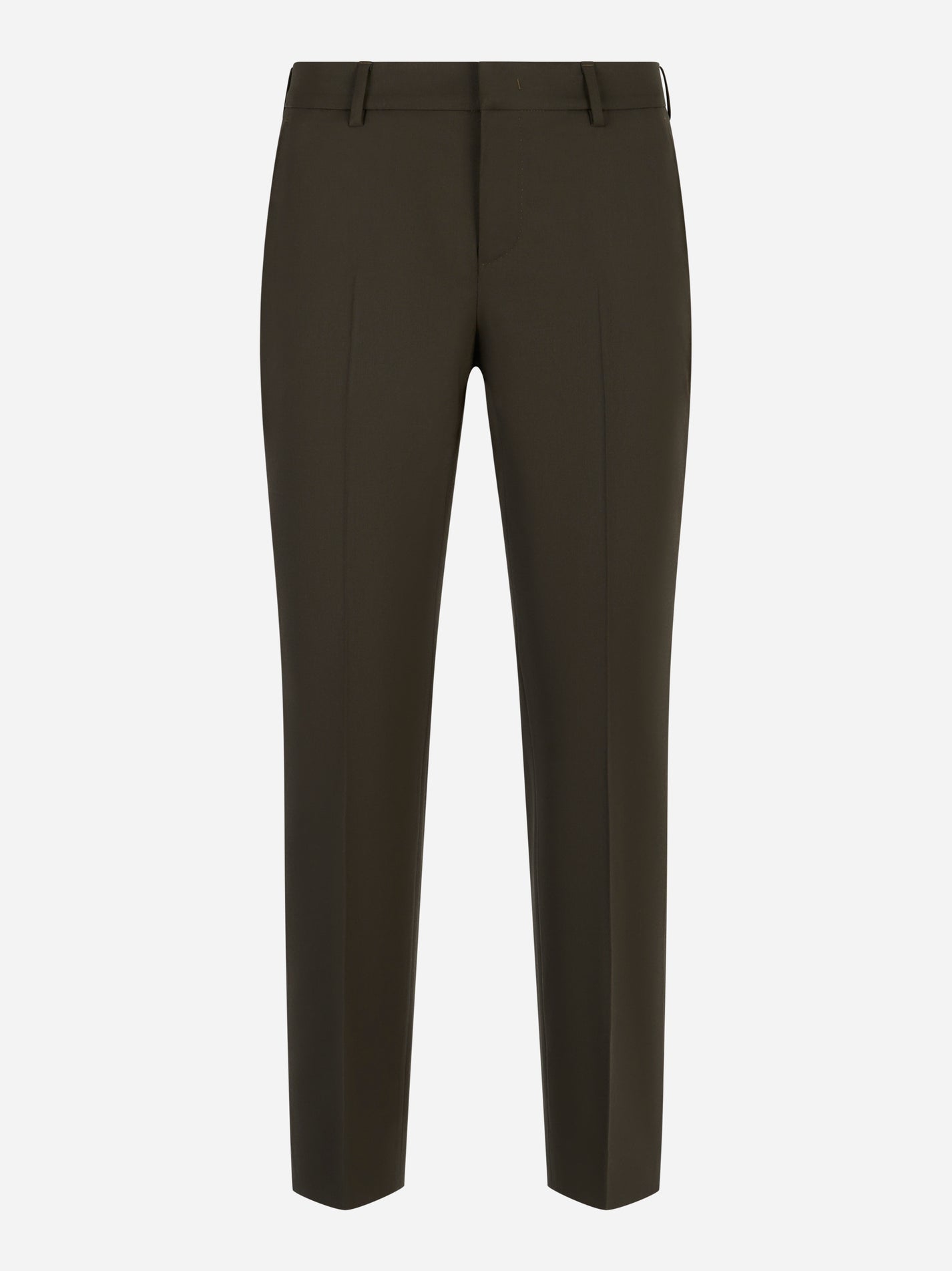 Pantalone in batavia di lana marrone con piega frontale PT Torino vista frontale