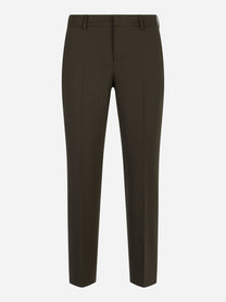 Pantalone in batavia di lana marrone con piega frontale PT Torino vista frontale