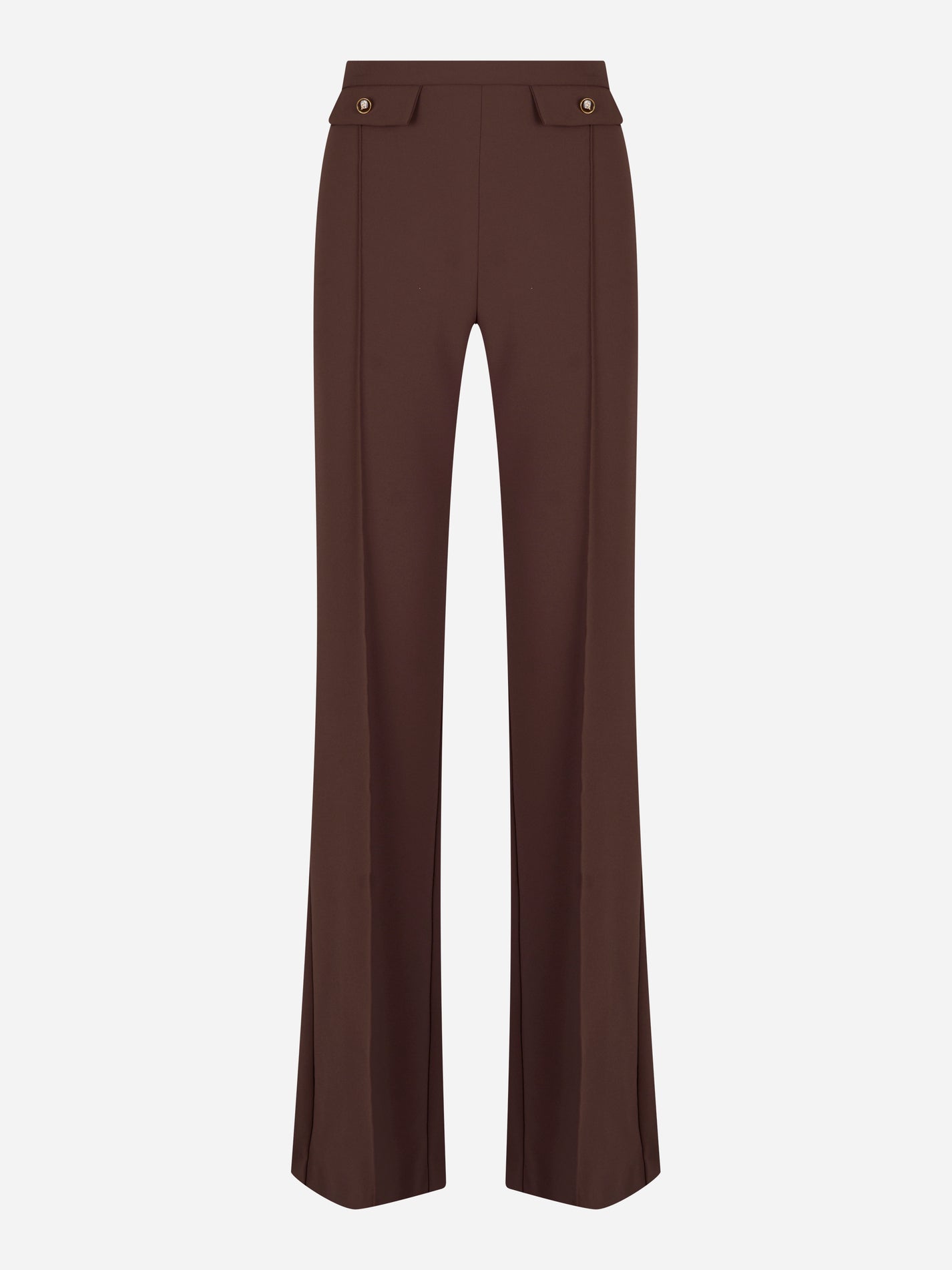 Pantaloni in doppio crepe marrone con bottoni dorati Elisabetta Franchi