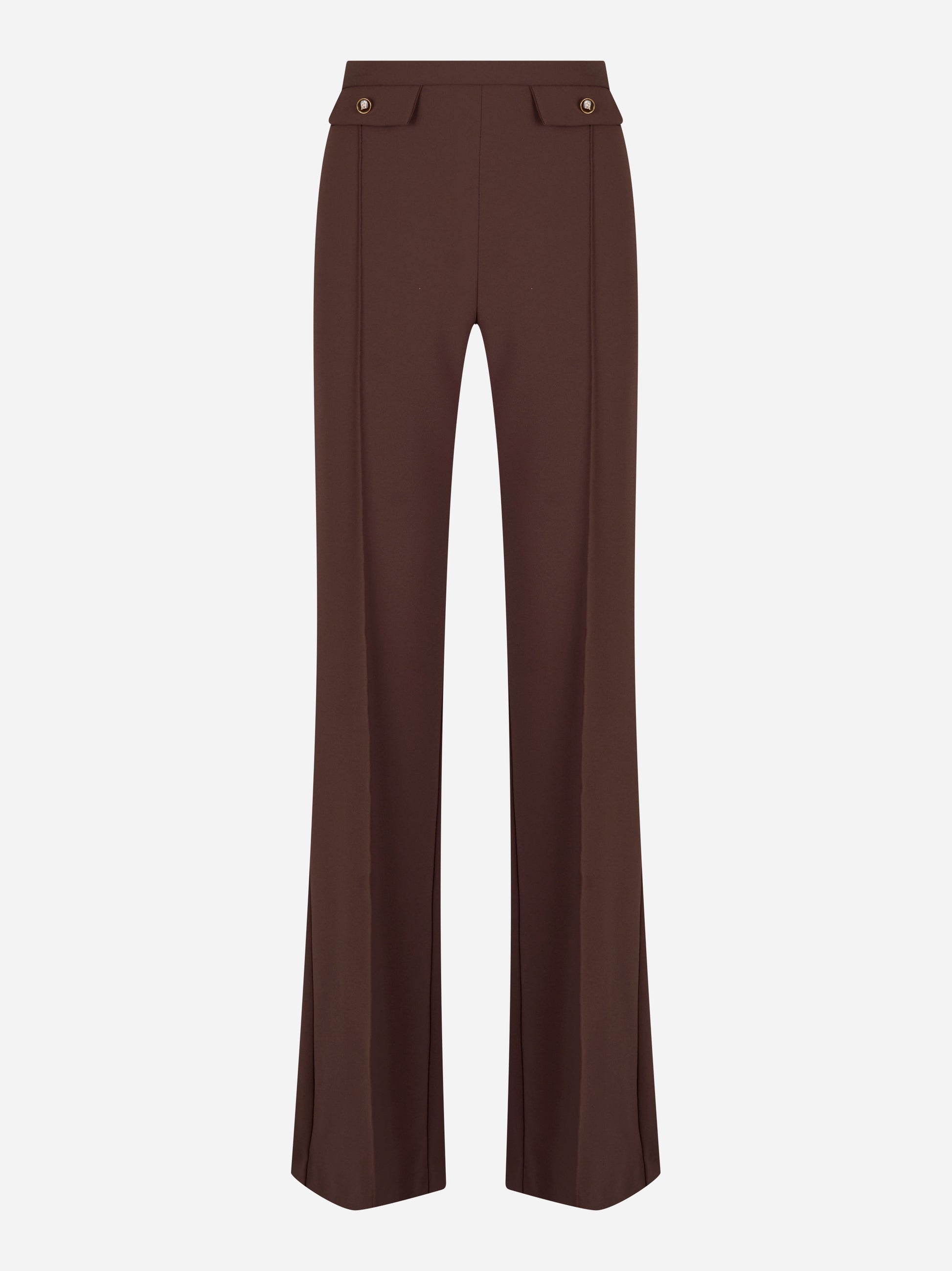 Pantaloni in doppio crepe marrone con bottoni dorati Elisabetta Franchi