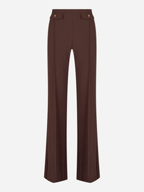 Pantaloni in doppio crepe marrone con bottoni dorati Elisabetta Franchi