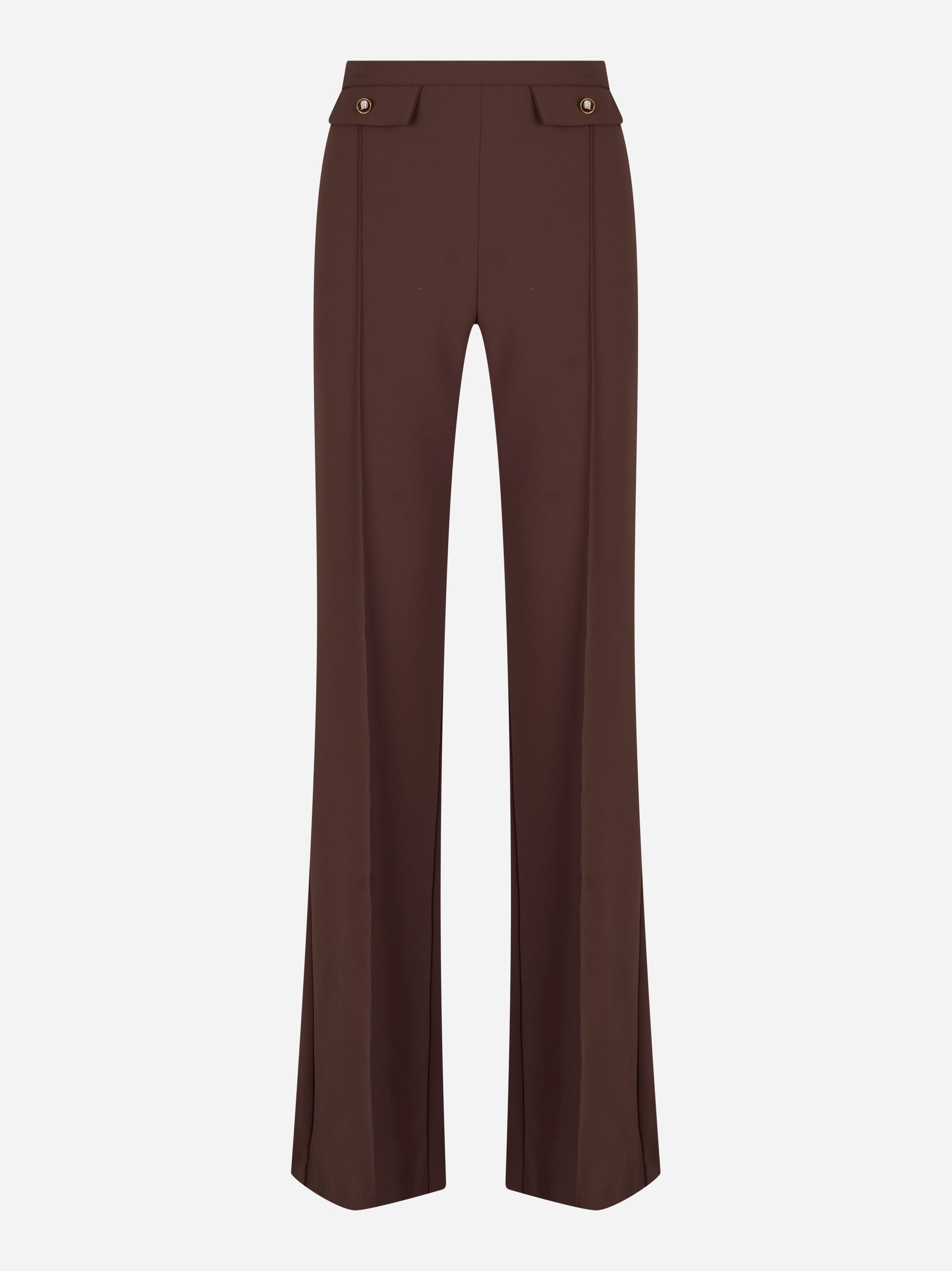 Pantaloni in doppio crepe marrone con bottoni dorati Elisabetta Franchi