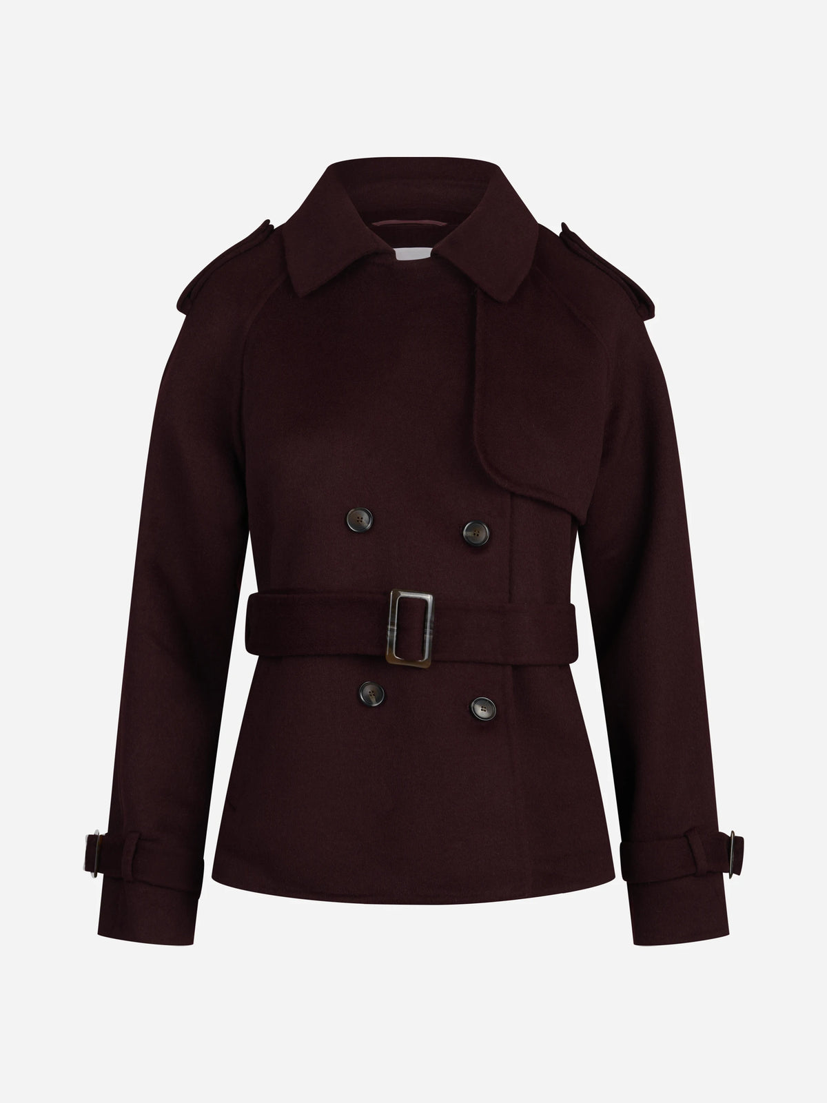 Trench corto Gal con cintura bordeaux PARK PLACE - vista frontale
