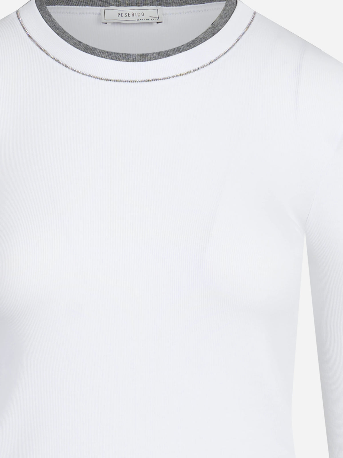 Maglia a microcostine in jersey bianco - dettaglio del prodotto