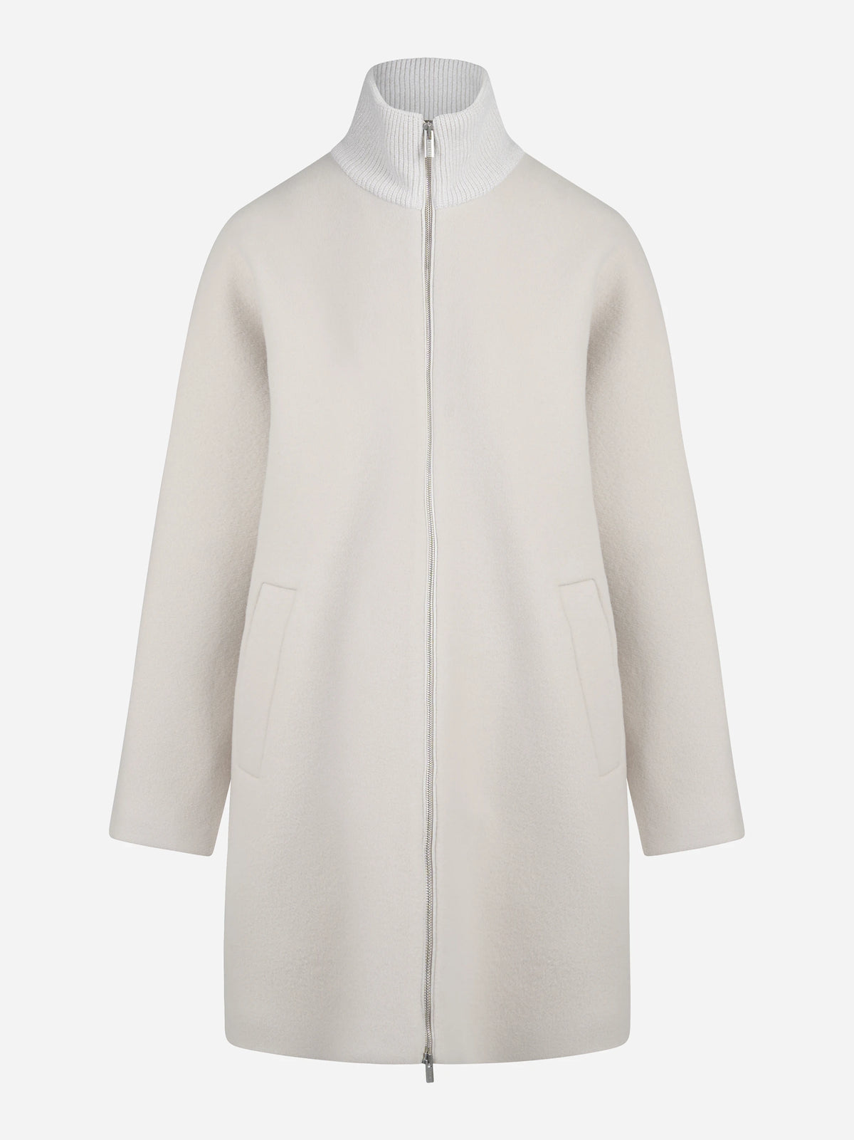 Cappotto con zip in misto lana beige - vista frontale