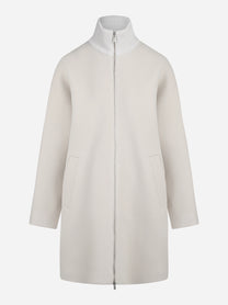 Cappotto con zip in misto lana beige - vista frontale