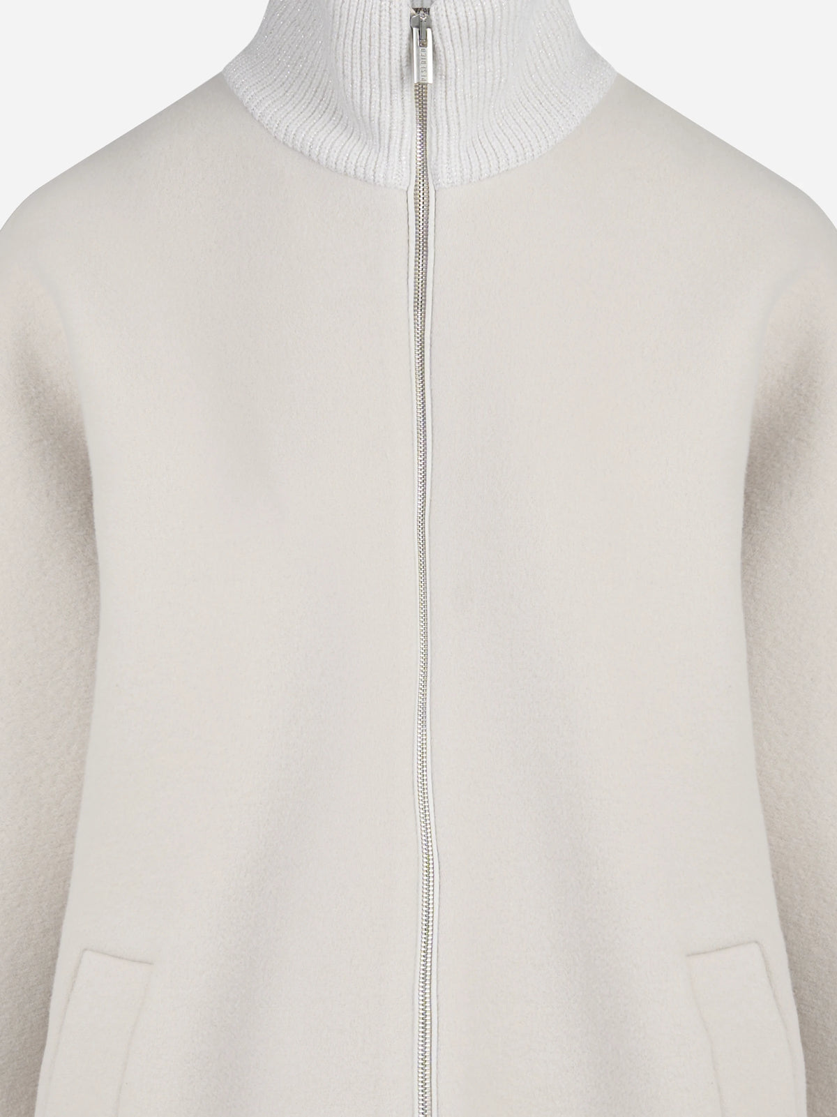 Cappotto con zip in misto lana beige - dettaglio del prodotto