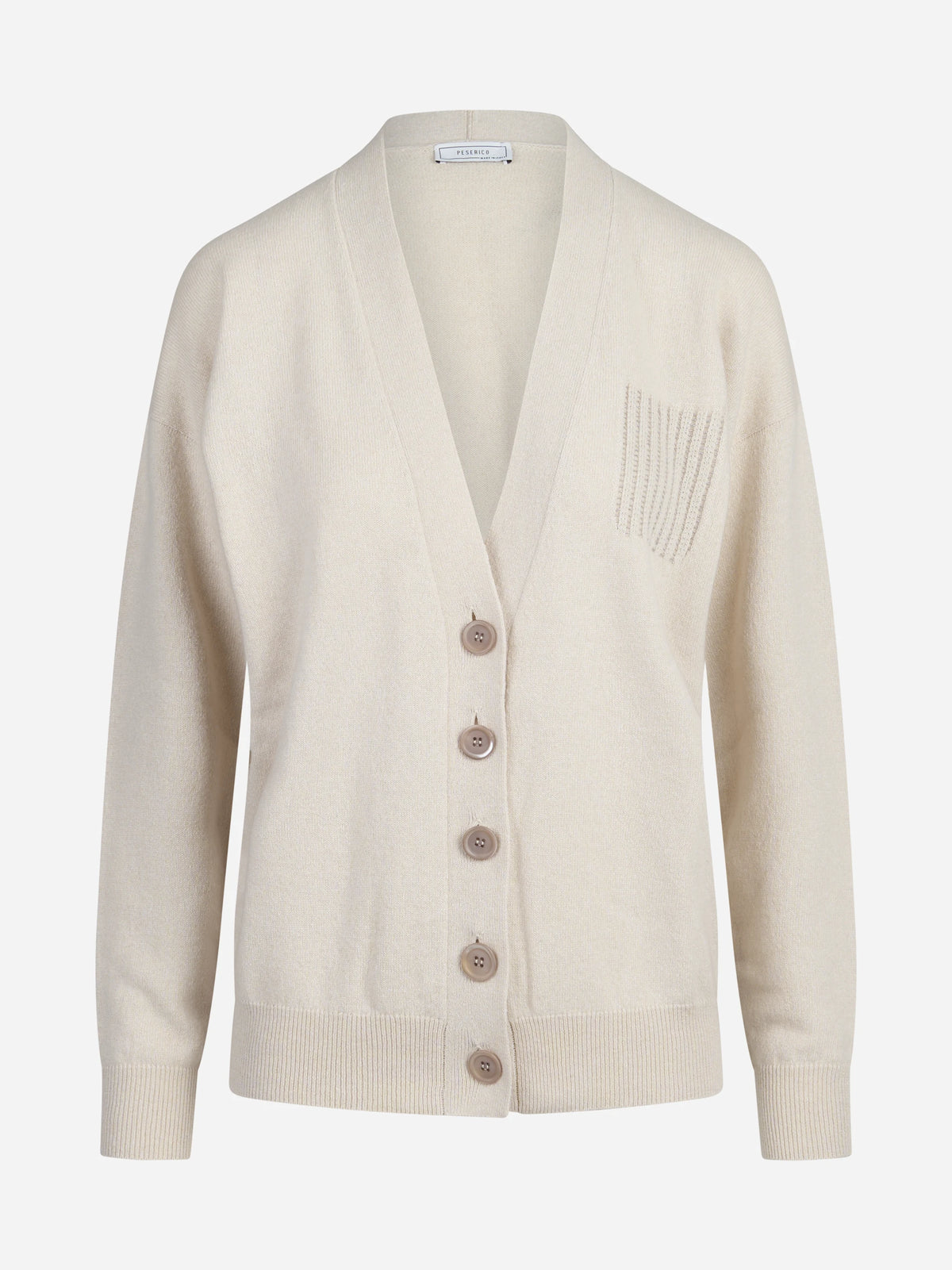 Cardigan in lana seta e cashmere beige - vista frontale
