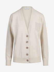 Cardigan in lana seta e cashmere beige - vista frontale