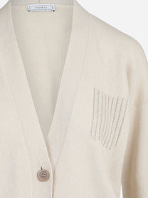 Cardigan in lana seta e cashmere beige - dettaglio del prodotto