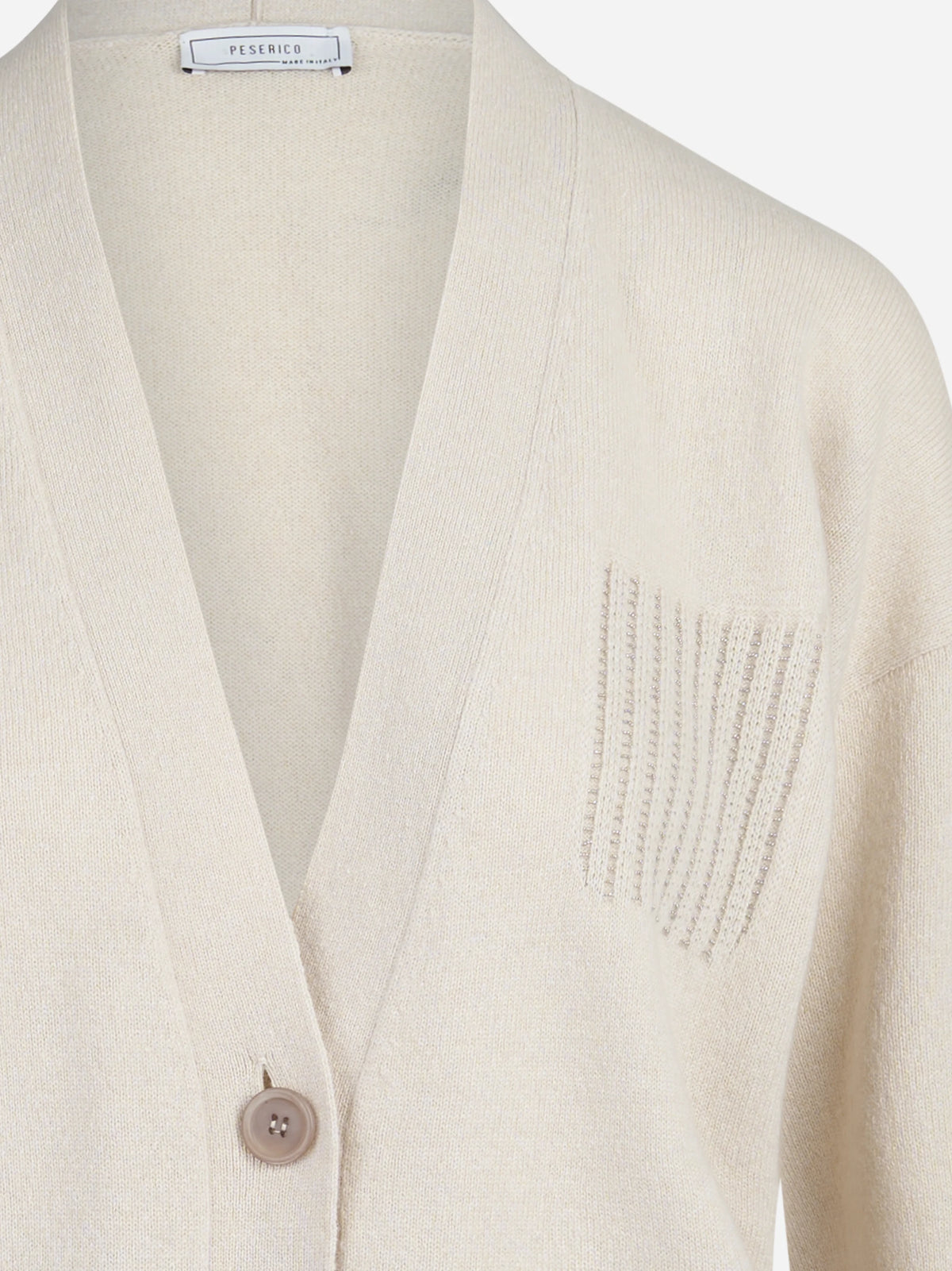 Cardigan in lana seta e cashmere beige - dettaglio del prodotto