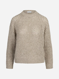 Maglia traforata in misto alpaca beige - vista frontale