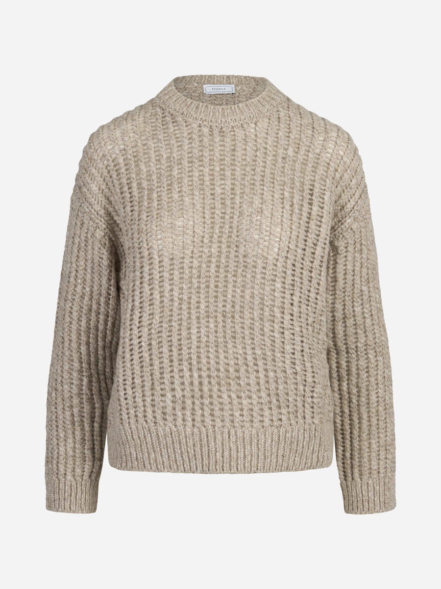 Maglia traforata in misto alpaca beige - vista frontale