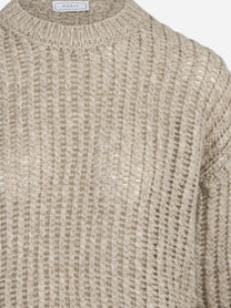 Maglia traforata in misto alpaca beige - dettaglio della lavorazione