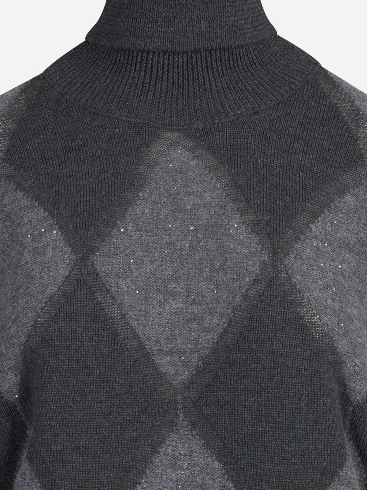 Maglia dolcevita jacquard a rombi grigia - dettaglio della lavorazione
