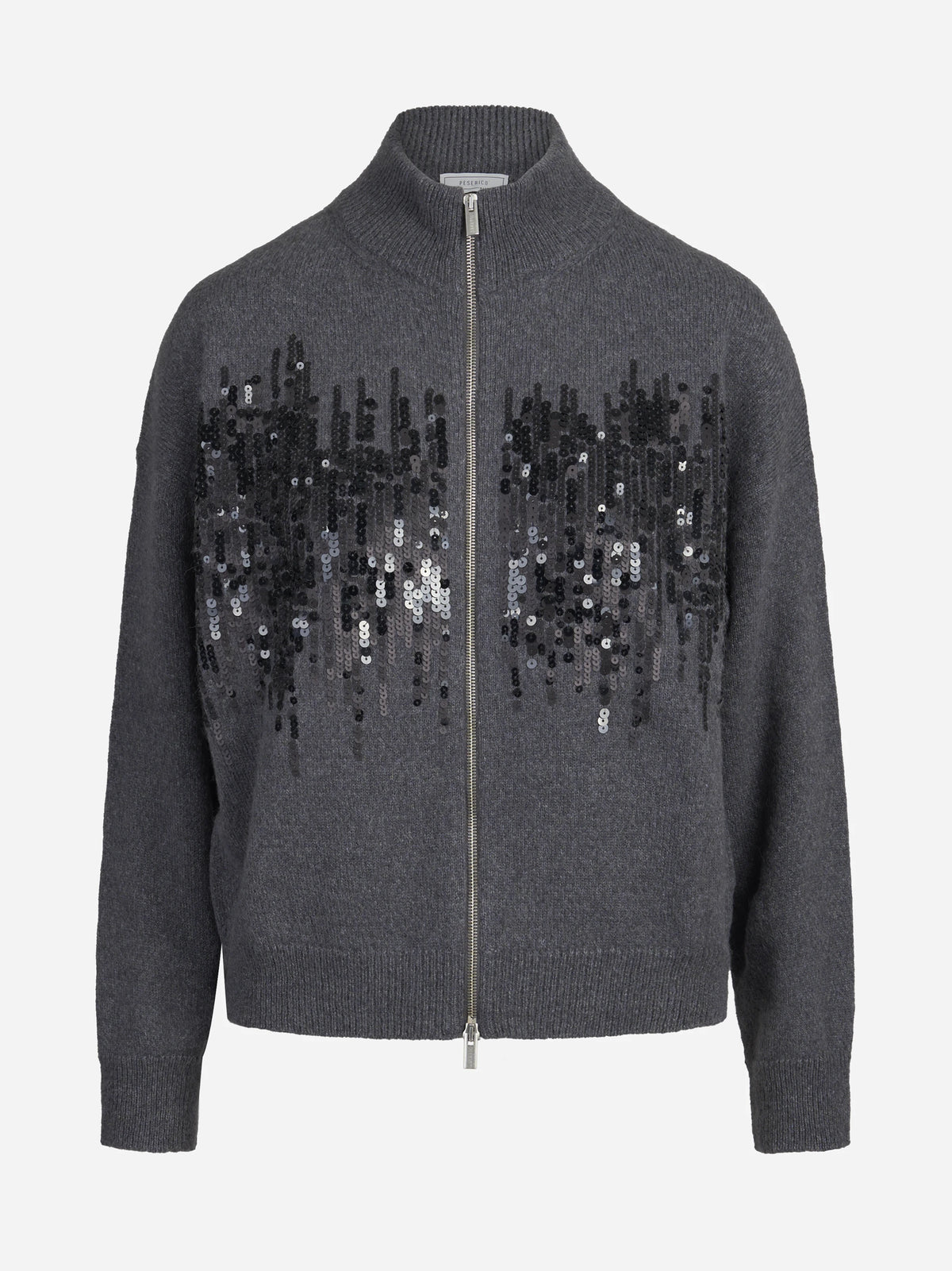 Cardigan con zip e paillettes grigio - vista frontale