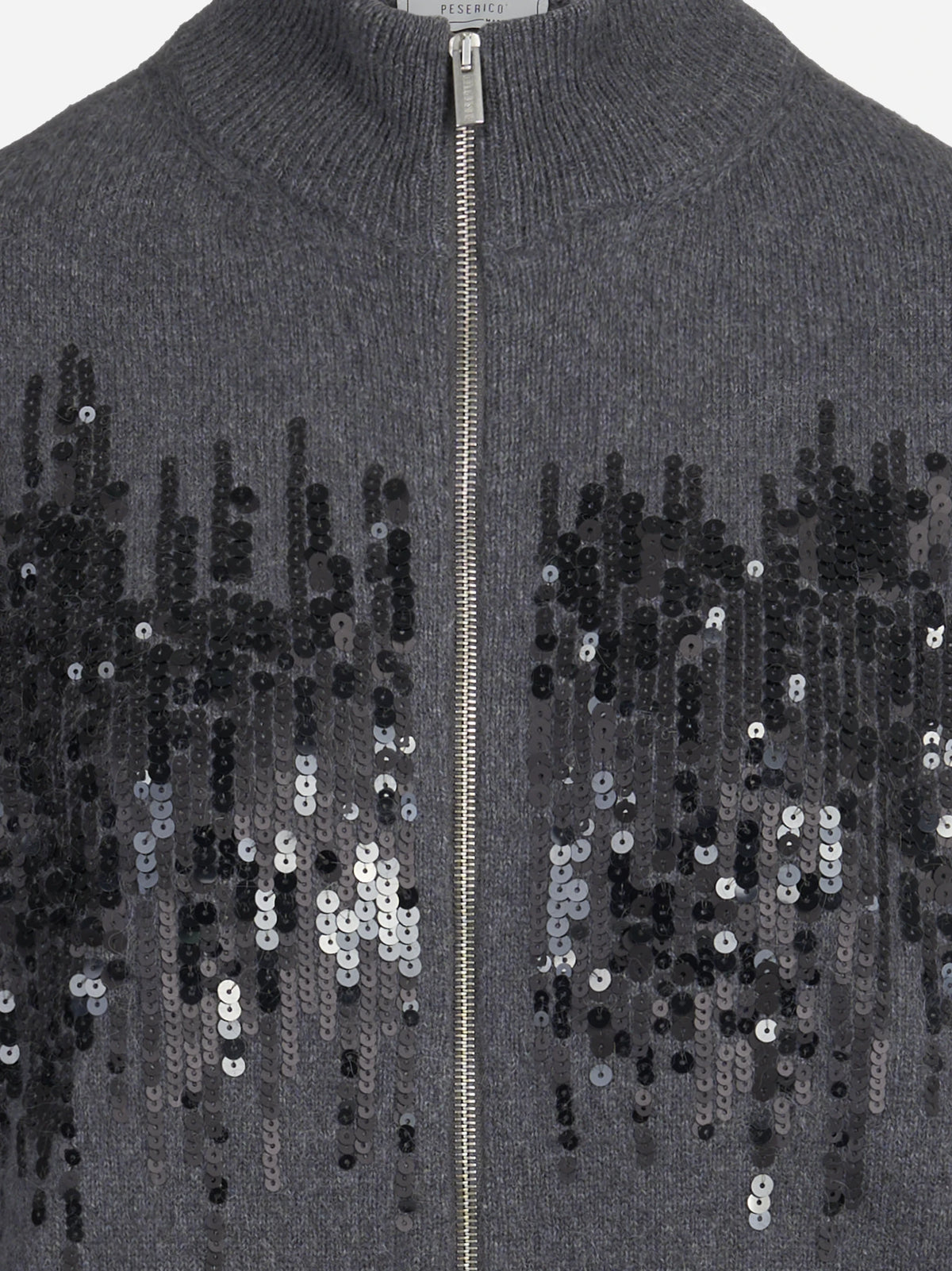 Cardigan con zip e paillettes grigio - dettaglio del prodotto